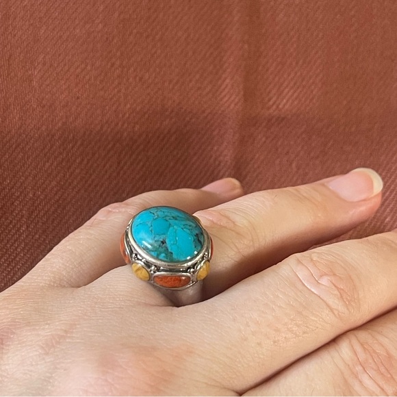 Silver ring with beautiful turquoise and Multi Stones - Picture 1 of 6